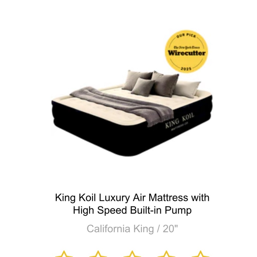 King Koil Luxury Air Mattress- California king NWT unopened
